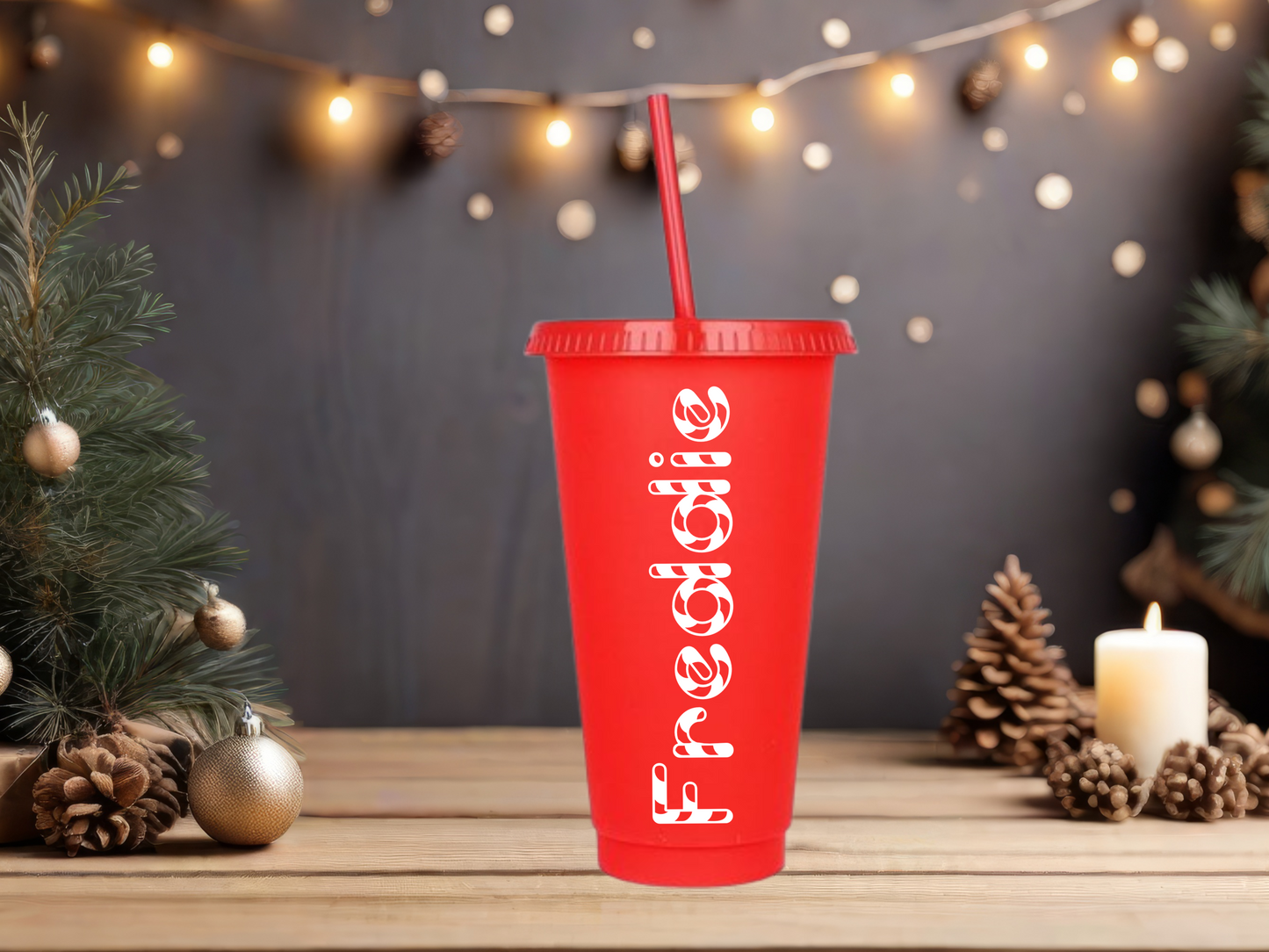 Personalised Red Christmas Cold Cup with Lid and Straw | Children's Christmas Eve Cup | Stocking Filler | Christmas Eve Box