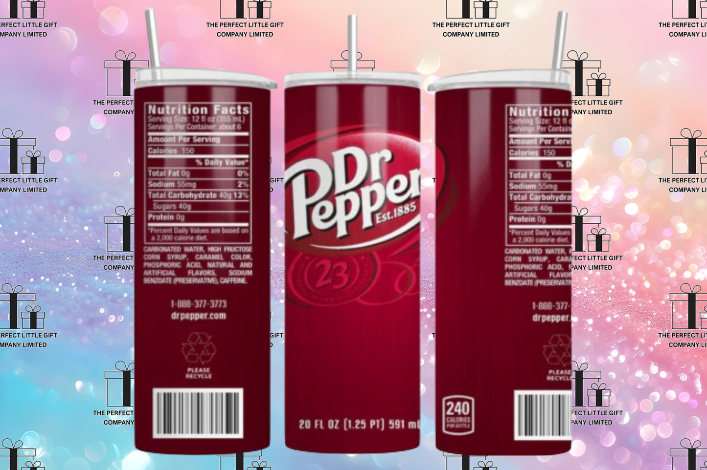 Dr Pepper Inspired 20oz Stainless Steel Tumbler - With Straw And Lid - Metal and Plastic Straw