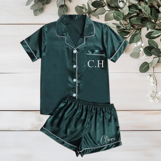 Emerald Green Satin Short PJ Set