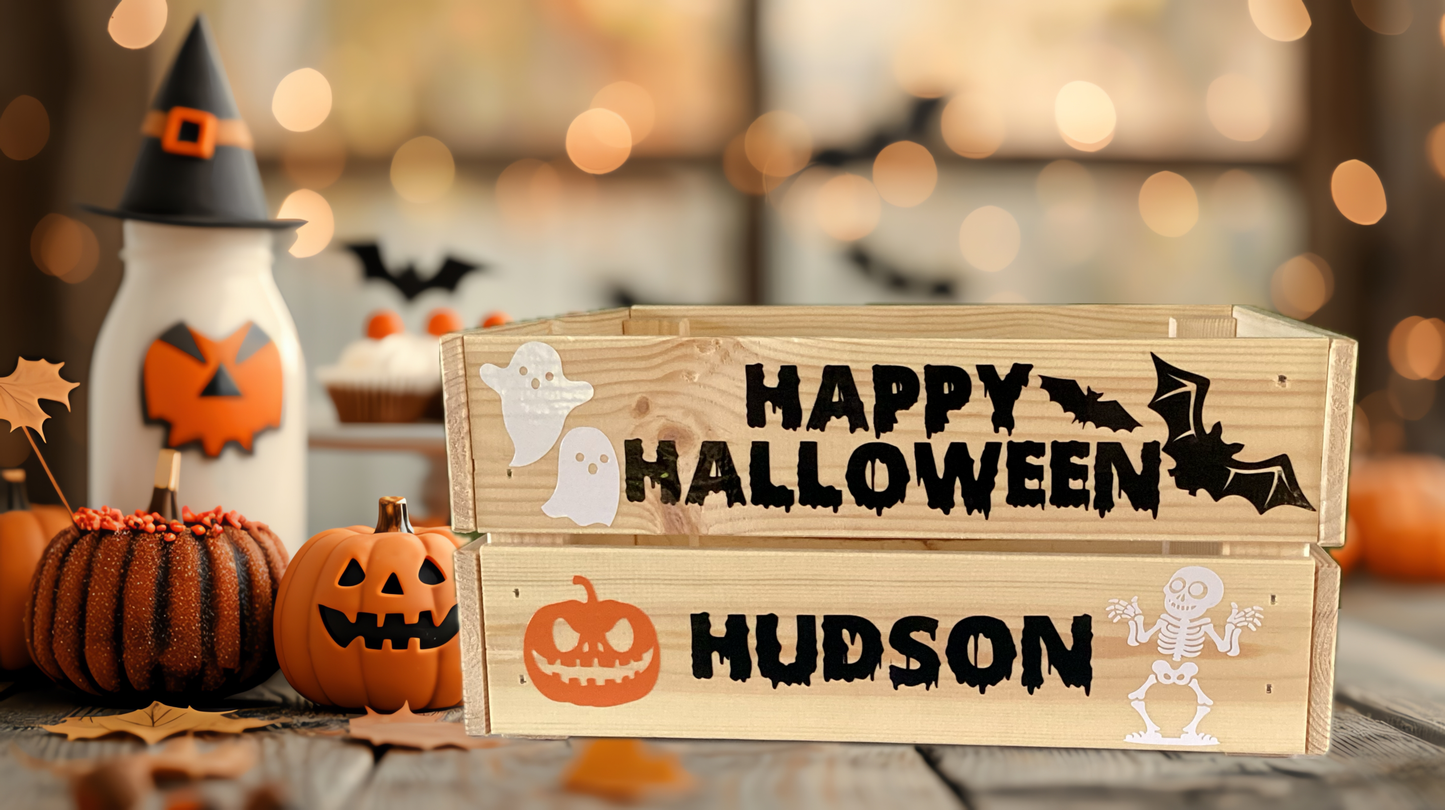 Personalised Halloween Box Crate | Wooden Crate | Trick or Treat | Boo Box Crate