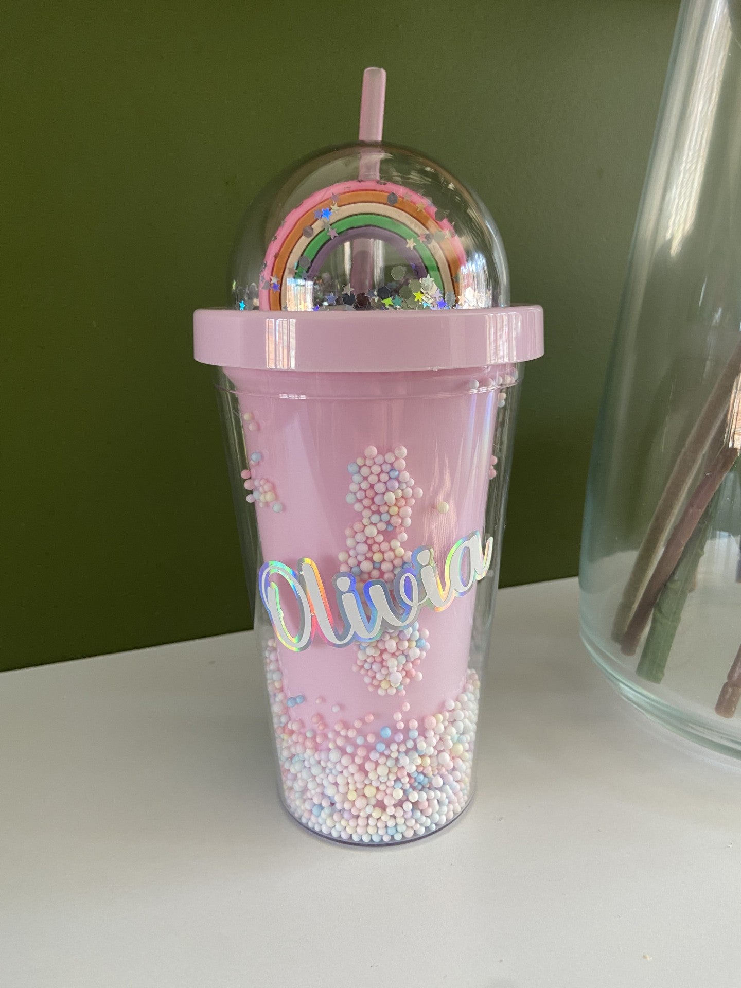 Personalised Rainbow Tumbler with 3D Dome Lid and Straw