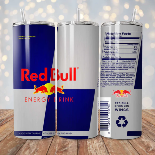 Original Red Bull Inspired 20oz Stainless Steel Tumbler - With Straw And Lid - Metal and Plastic Straw