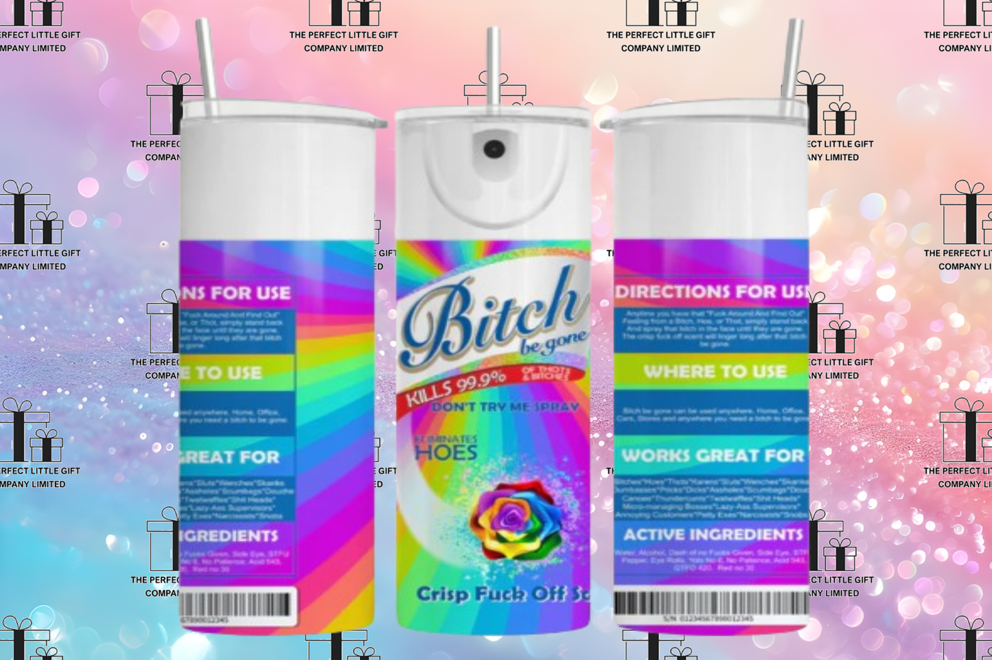 Rainbow Bitch Be Gone Spray 20oz Stainless Steel Tumbler - With Straw And Lid - Metal and Plastic Straw