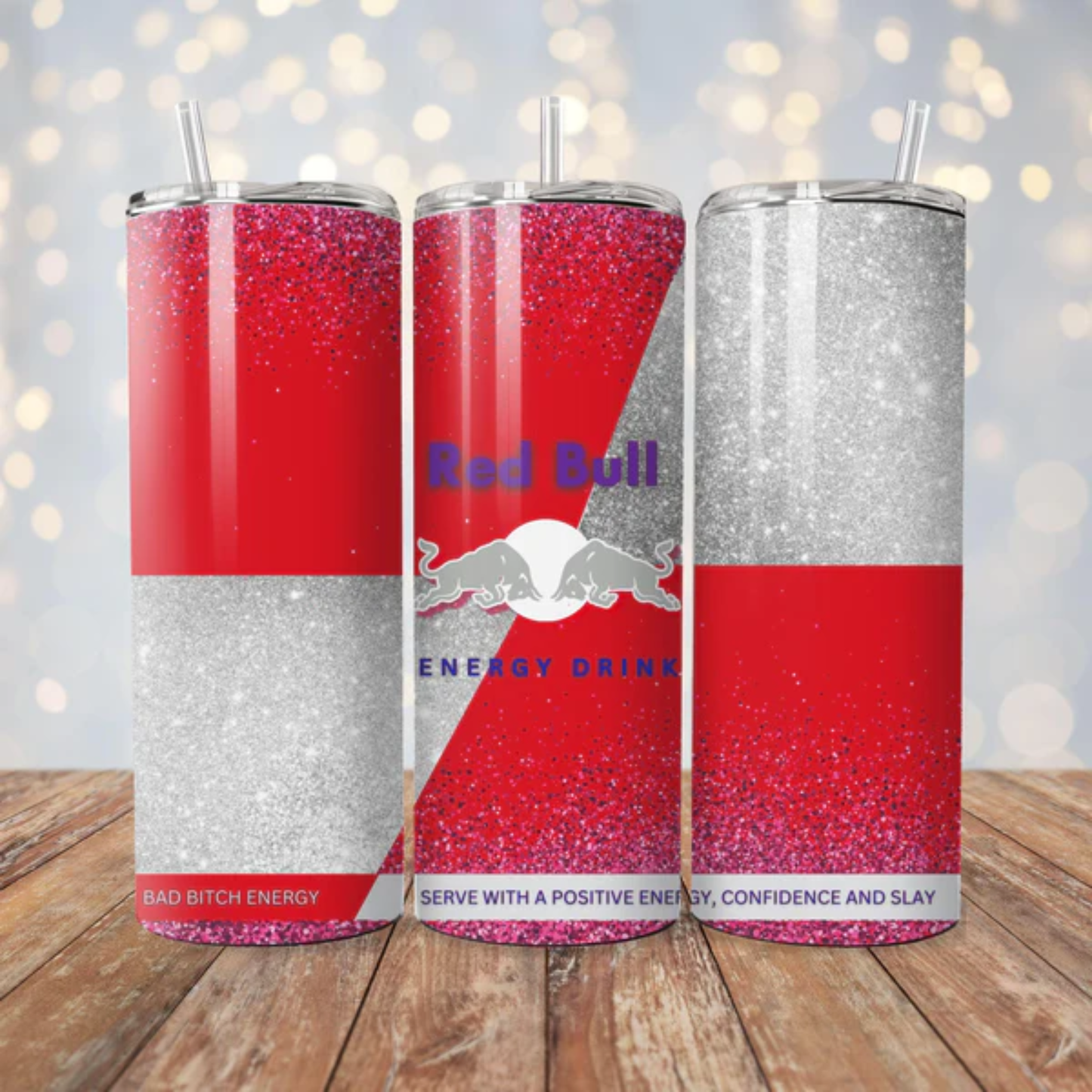 Red and Silver Red Bull Inspired 20oz Stainless Steel Tumbler - With Straw And Lid - Metal and Plastic Straw