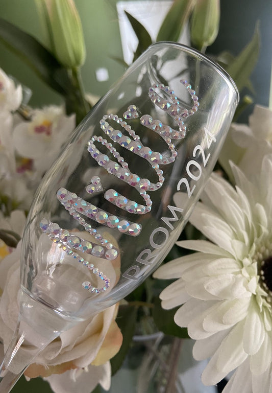 Personalised Rhinestone Champagne Glass Flutes | Prom | Hen Party | Reusable