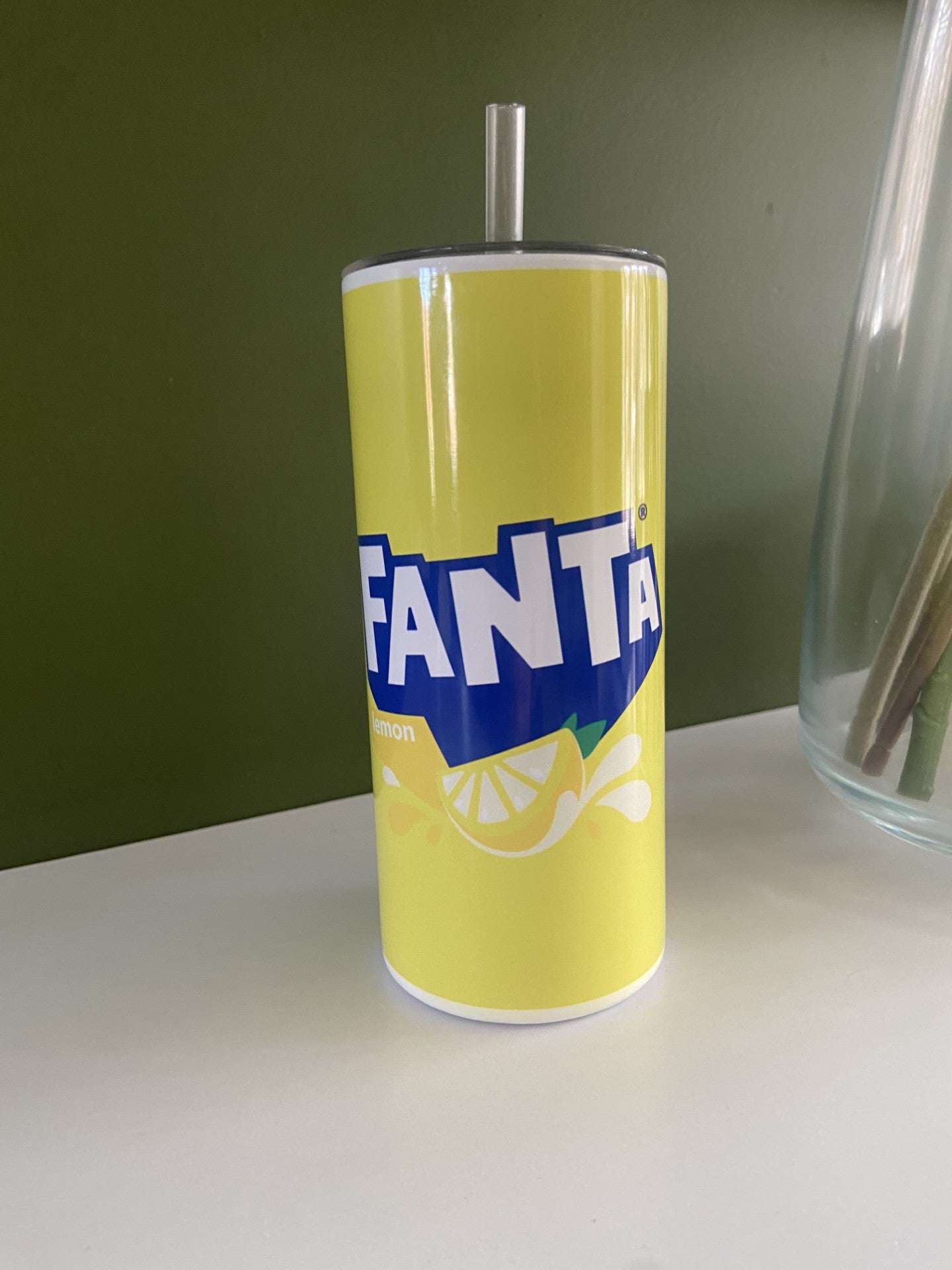 Fanta Lemon Inspired 20oz Stainless Steel Tumbler  - With Straw And Lid - Metal and Plastic Straw