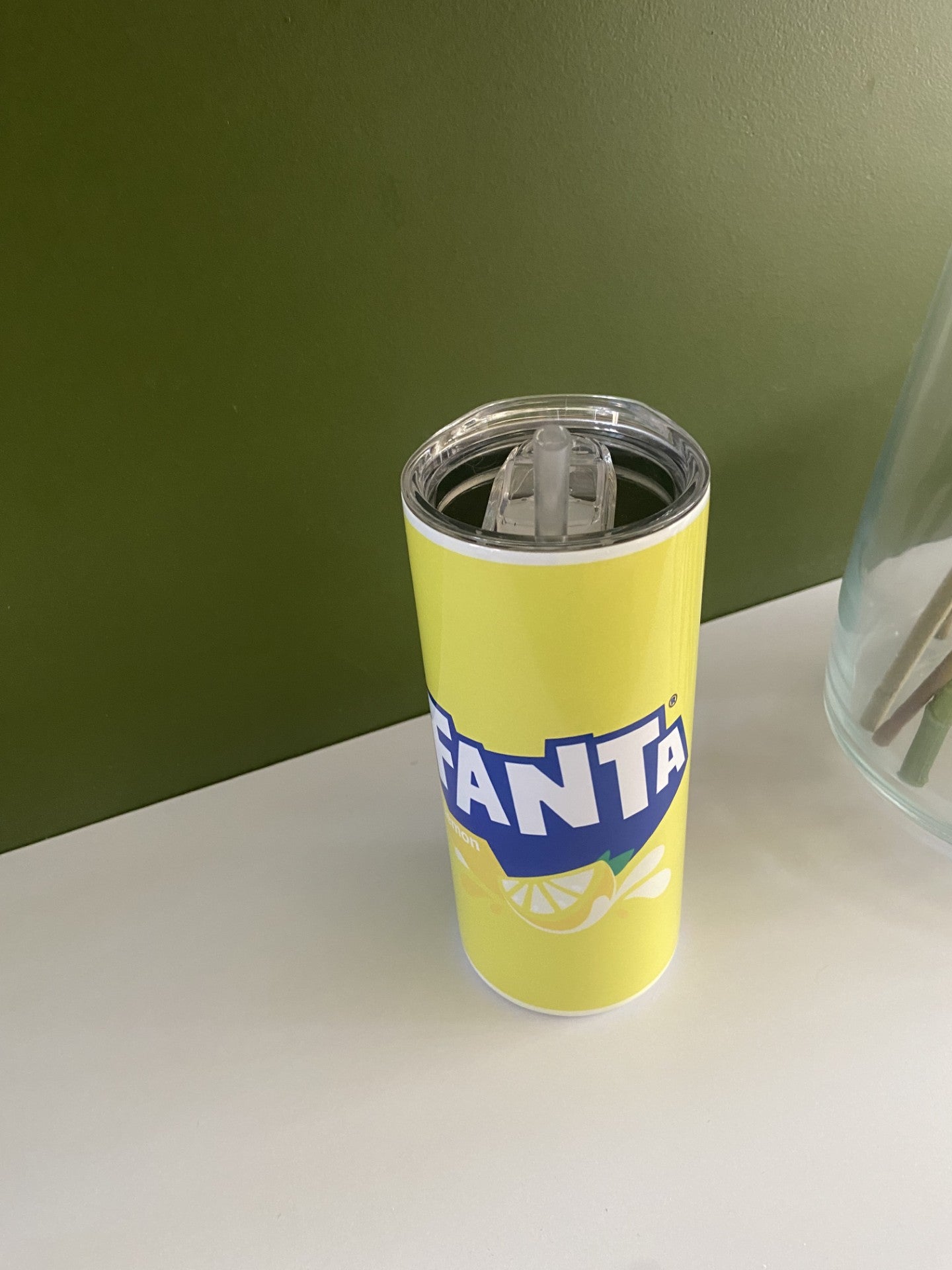 Fanta Lemon Inspired 20oz Stainless Steel Tumbler  - With Straw And Lid - Metal and Plastic Straw